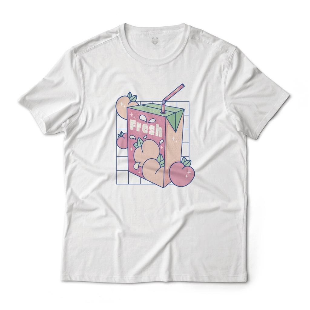 Fresh Peaches Juice Box Food Art Graphic T-Shirt Unisex Lightweight Cotton Tee