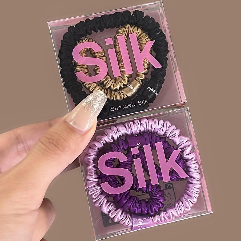 2PCS 100% Silk Hair Scrunchies For Women Girls High Quality Hair Ties HairBands Silk Suitable for Valentine's Day 22Momme Silk Hair Accessoires
