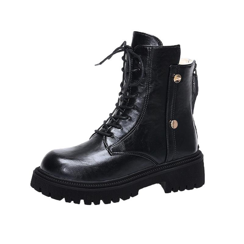 Платформа ботинки мартин женская обувь британские ботинки мартин 2025 зима новые бархатные теплые короткие ботинки большой размер кожаные ботинки