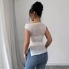 Women S Sleeveless T Shirt Sequin Decorated Asymmetrical Neck Solid Color Fitted
