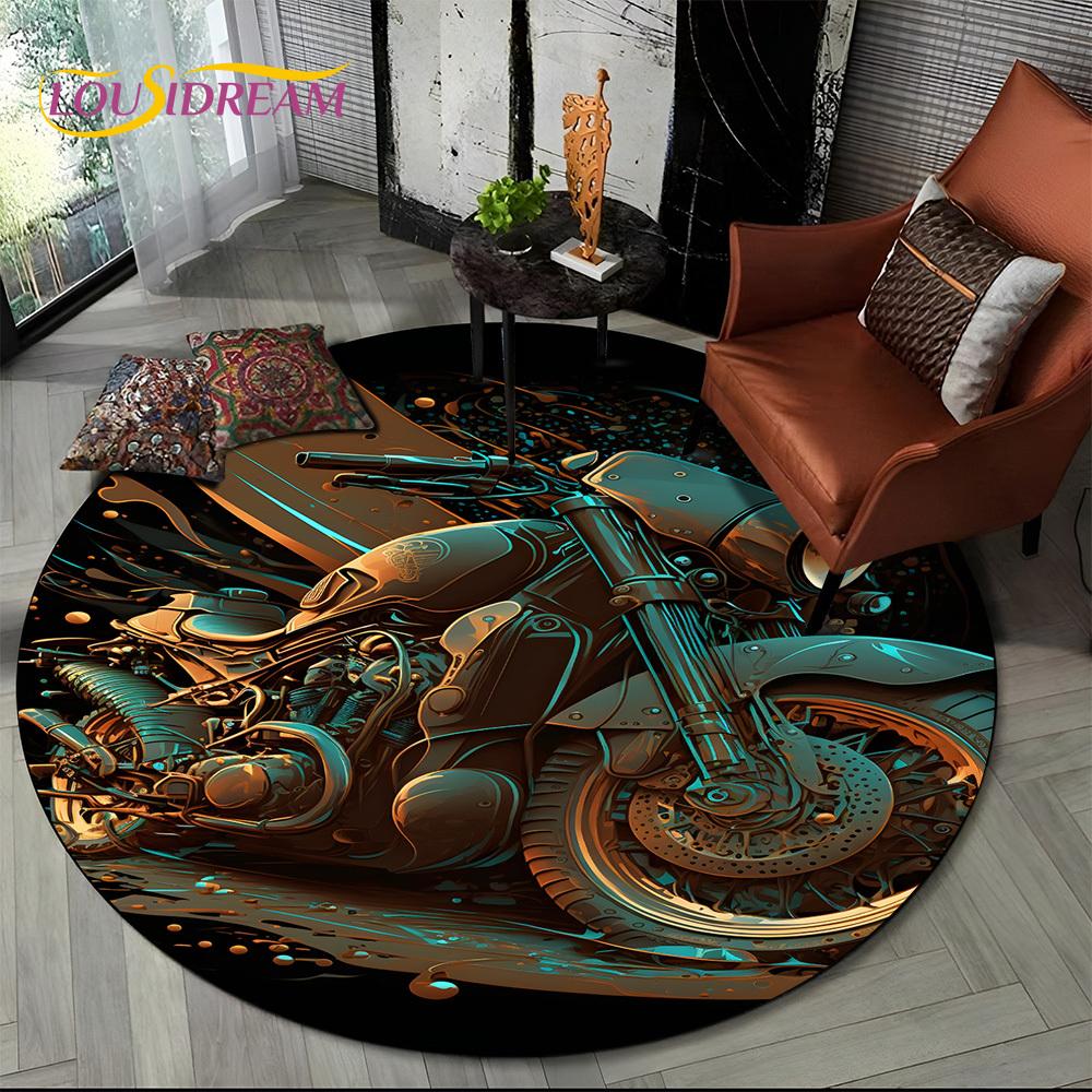 3D ретро винтажный мотоцикл мультяшный круглый ковер для гостиной спальни детской игровой комнаты, коврик для зоны домашних животных нескользящий подарок