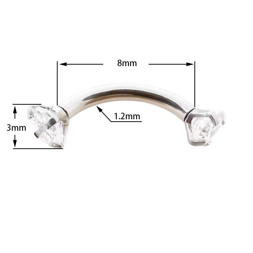 Body Piercing Curved Bar with Internal Thread and Zircon for Eyebrow and Cartilage