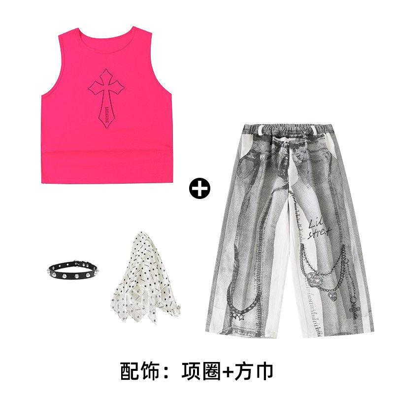 Kids Hip Hop Dance Outfit Set Boys Girls - Street Style Performance Costume With Graphic Pants Accessories