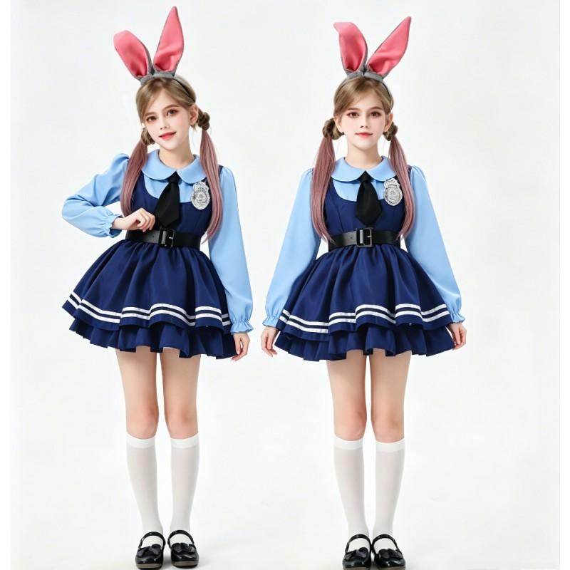 Zootopia Judy Hopps Cosplay Costume Adults Kids Halloween Party Stage Performance Dress Set