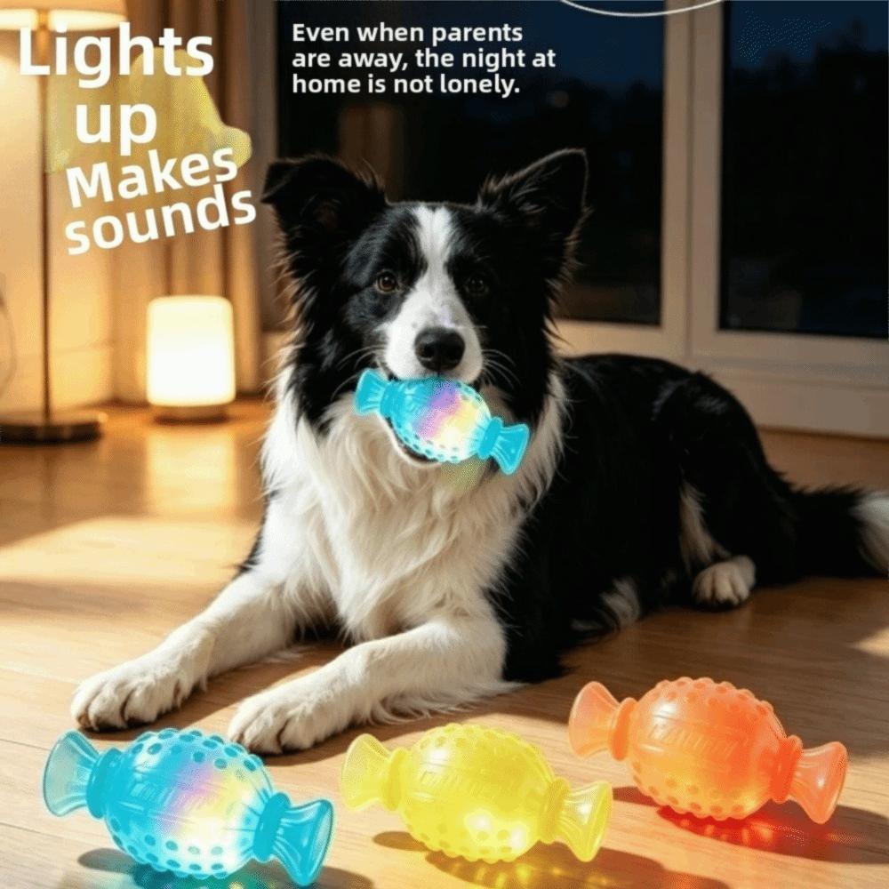 Bite Resistant Dog Chew Toys Elastic Squeaky Molar Candy Creative Dog Glowing Candy Toy Training