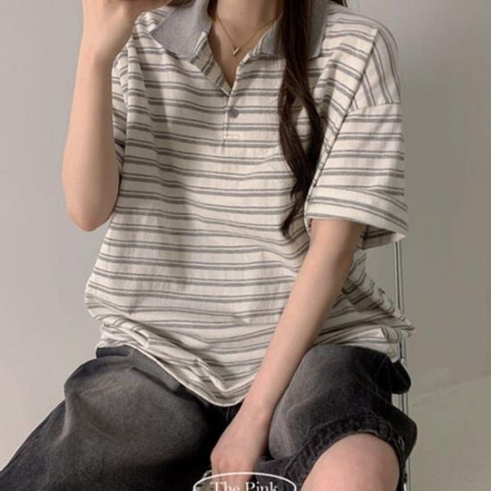 The Pink Men Taril OverfiT Collar STripe T shirT