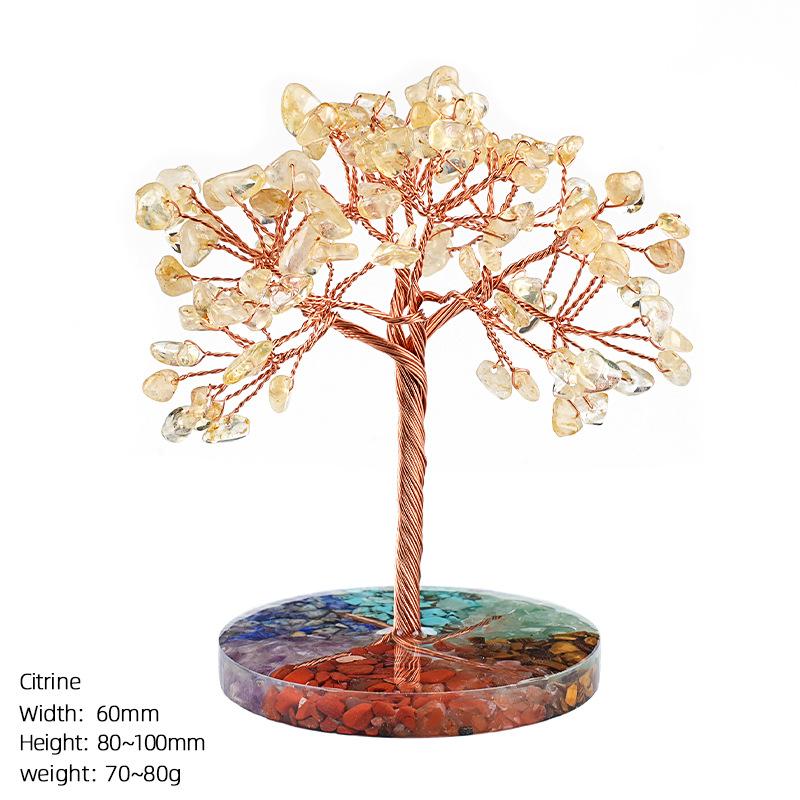 Natural Amethyst Stone Money Tree Ornament Chakra Crystal Chip Life Tree Resin Base Creative Home Desk Decor