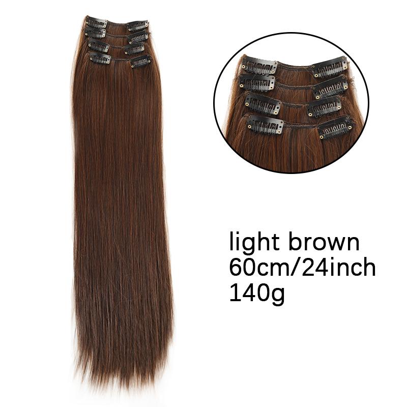 16/24 Inch Female Four Piece Long Straight Hair Wig with BB Clip Synthetic Heat-resistant Wig Naturally Suitable for Daily Wear