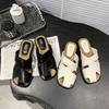 Breathable slippers women's summer wear half bag head cool slippers lazy soft knock good wear leather surface hollow non-slip black