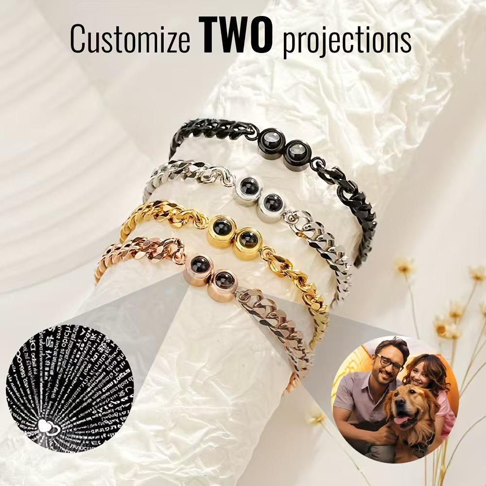 Персонализированный браслет с проекцией 'Я люблю тебя' на 100 языках - Браслет-бенгл из нержавеющей стали с кубинским плетением для мужчин и женщин