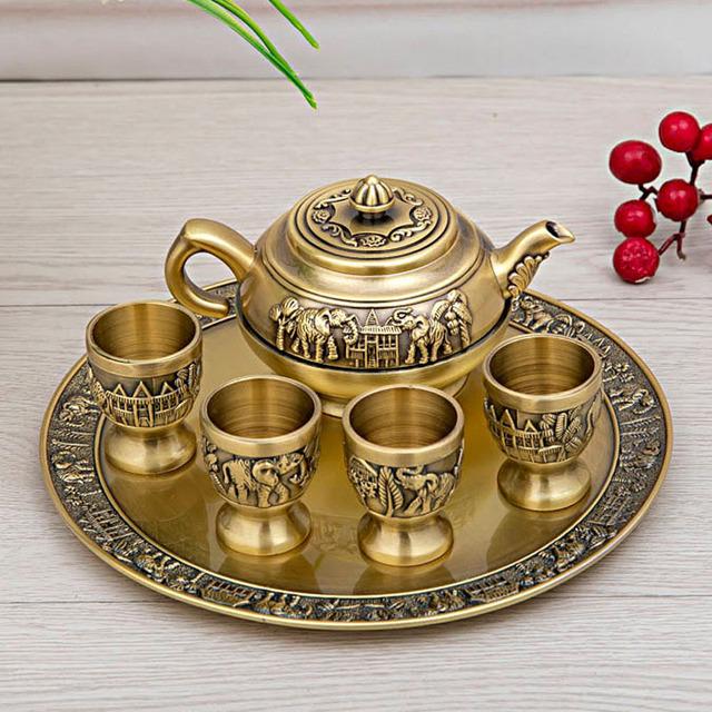 6pcs/Set Creative Retro Elephant Wine Set European Style Zinc Alloy Elephant Tea Cup Set Of 4 Home Decoration Gifts