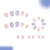 Pack Of 24 Fake Nail White French Blue Floral Glossy Short Oval Shape Press On Nail With Shimmering Finish ABS Build