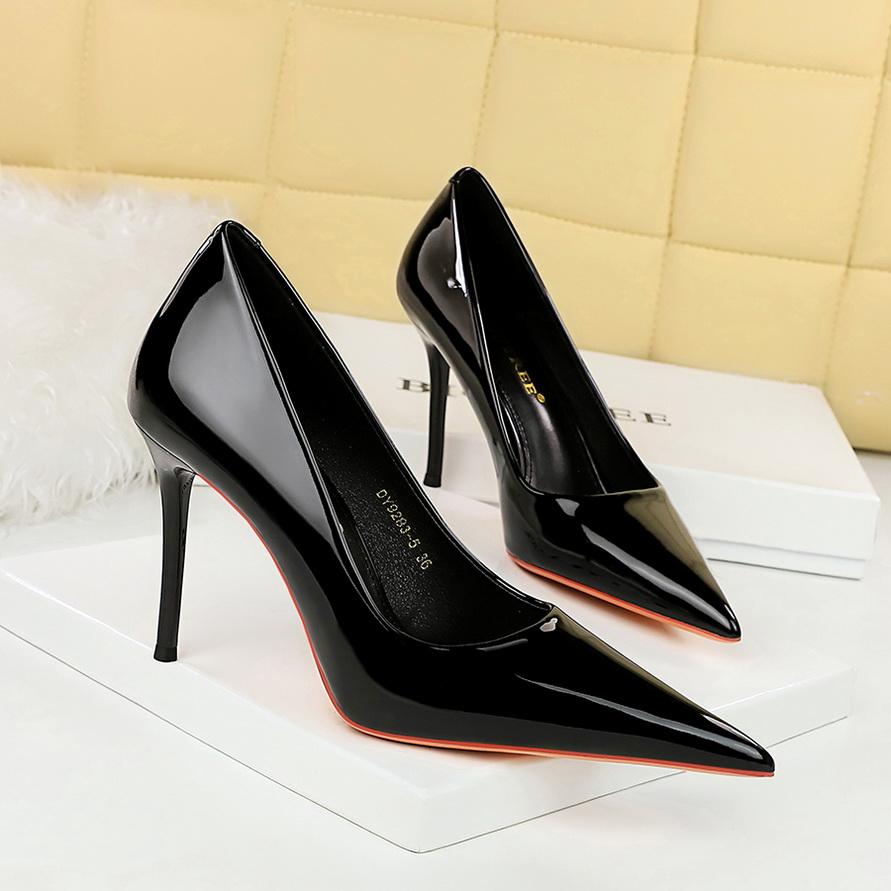 Европейская и американская мода, простые туфли из лакированной кожи на тонком высоком каблуке с острым носком, женские туфли на одинарном каблуке, женские туфли на высоком каблуке