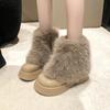 Модные женские теплые плюшевые зимние сапоги 5 см, нескользящие зимние сапоги, замшевые кожаные толстые кроссовки, толстые меховые высокие ботильоны на платформе