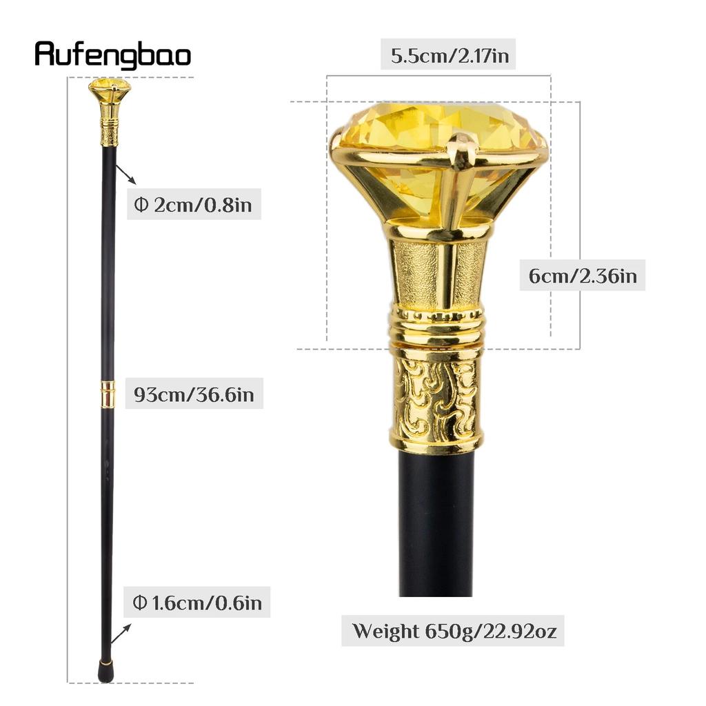 Желтая ромбовидная трость, золотая трость, модная декоративная трость, элегантная трость для джентльмена, ручка для трости для косплея, 93 см