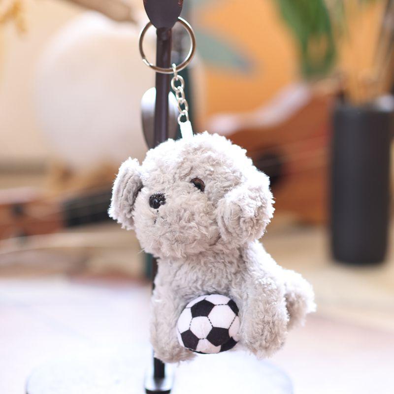 Cute Soccer Teddy Dog Plush Keychain Bag Charm Soft Stuffed Animal Pendant Toy Doll