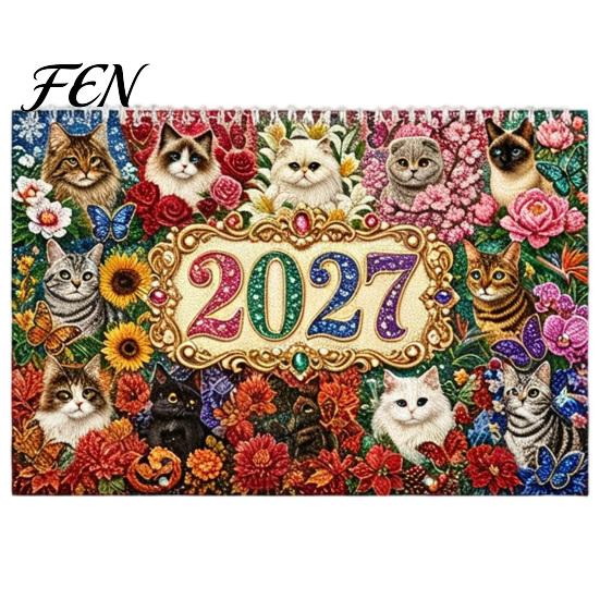 Handcrafted Wall Planner 2027 Diamond Art Painting Pattern Calendar, Rhinestone Gem 12 Decorative Hanging Calendar Monthly Planner, Jan. 2026-Dec. for