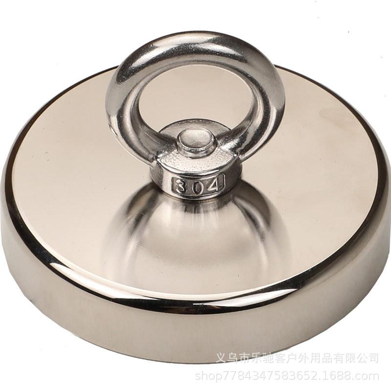 Мощный магнитный спасательный магнит J48 с магнитом NdFeB, основанием с присоской и подъемным кольцом для надежного удержания и фиксации.