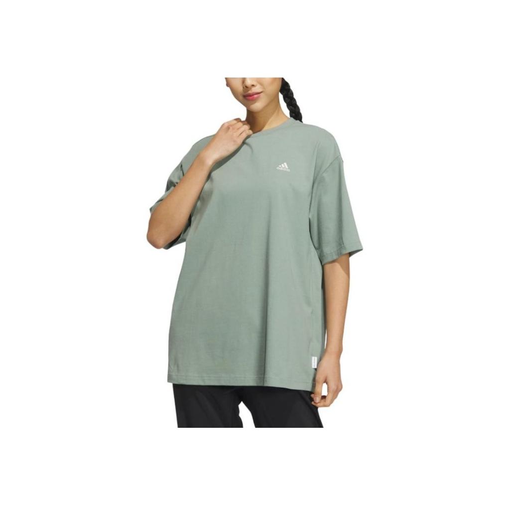 Adidas Повседневная спортивная футболка с буквенным принтом и коротким рукавом, женские топы, серебристо-серый, зеленый IS7405