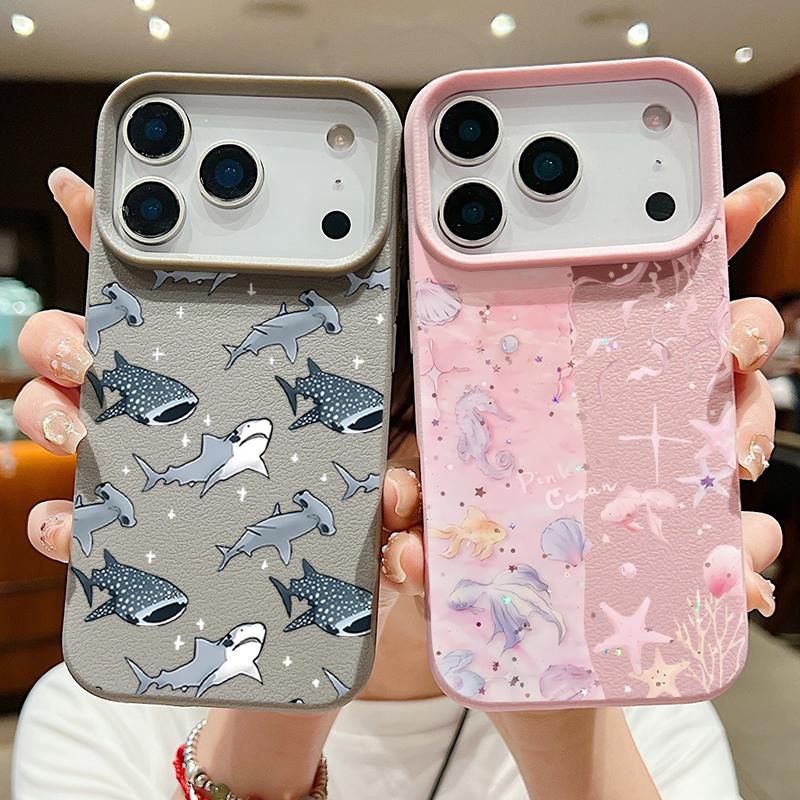 Модный Чехол В Морском Стиле С Рисунком Китов Для iPhone 17 16 Pro Max Роскошная Матовая Силиконовая Крышка С Текстурой Кожи Для iPhone 15 14 13 Pro Max 11 16e 17e