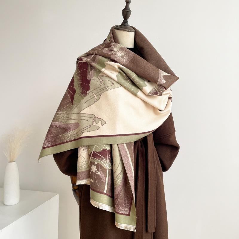 New Jacquard Warm Fashion Temperament Scarf Dual-purpose Air-conditioned Room Shawl Winter Thickened Retro Scarf