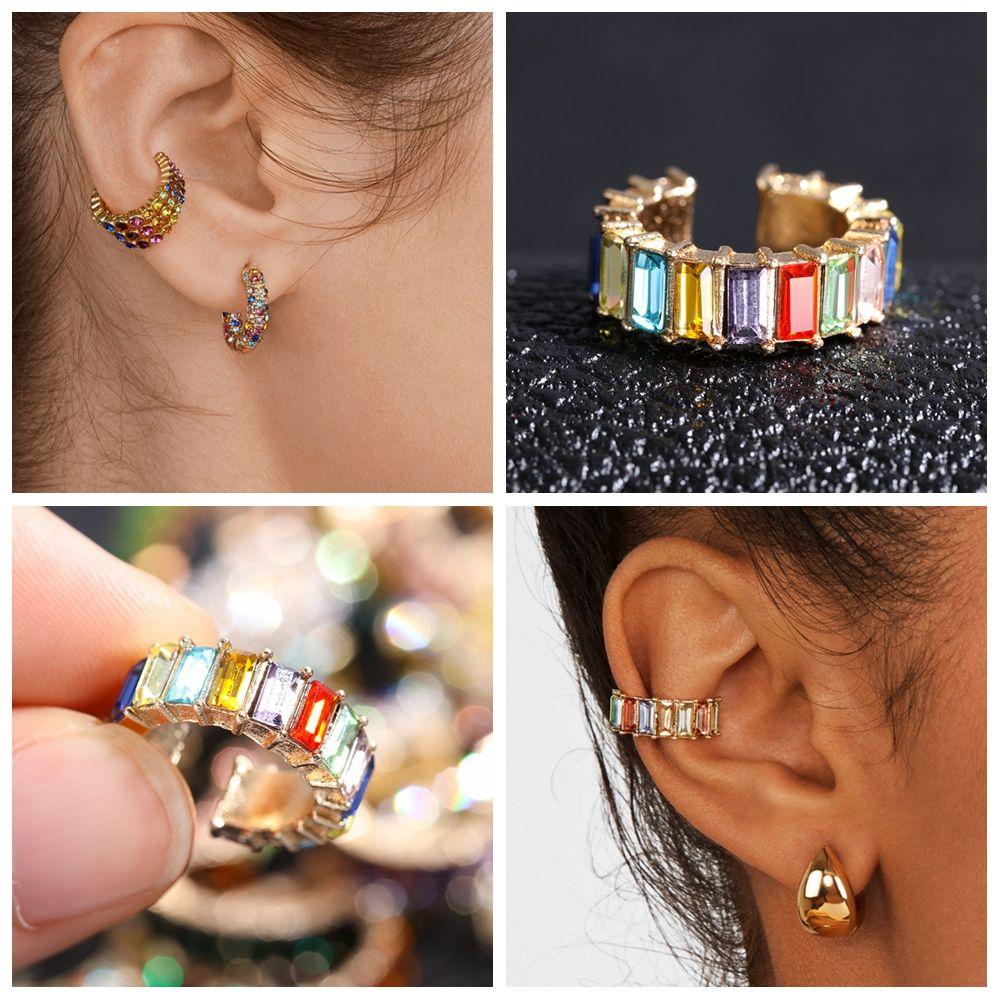 Rhinestone Dangle No Piercing Earrings CZ Cuff Earrings Statement C-shaped Cubic Zirconia Ear Cuff