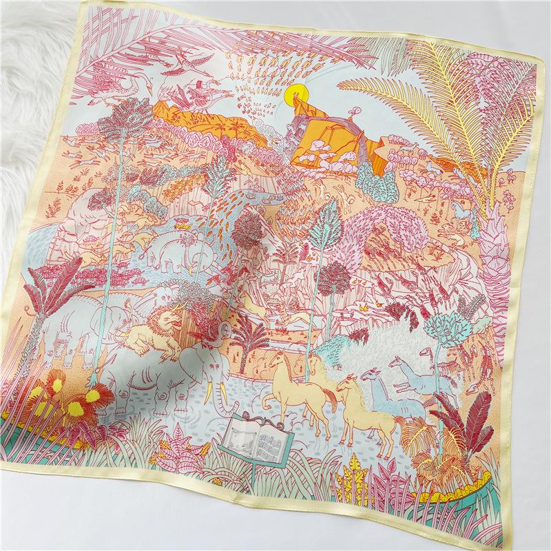 53*53cm Square Silk Scarf Women's Fashion Printed Small Neck Scarf Office Women's Hair Belt Folar Handkerchief Women's Handkerchief Scarf