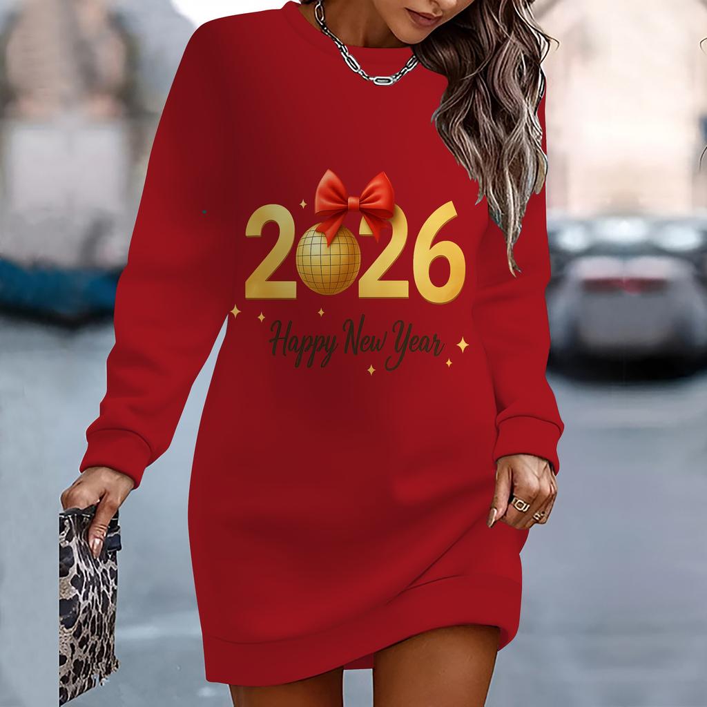 Ladies' Elegant, Fashionable, Trendy and Casual Hoodie,New Year Element Printed Three-dimensional Cut Women's Long Red Hoodie