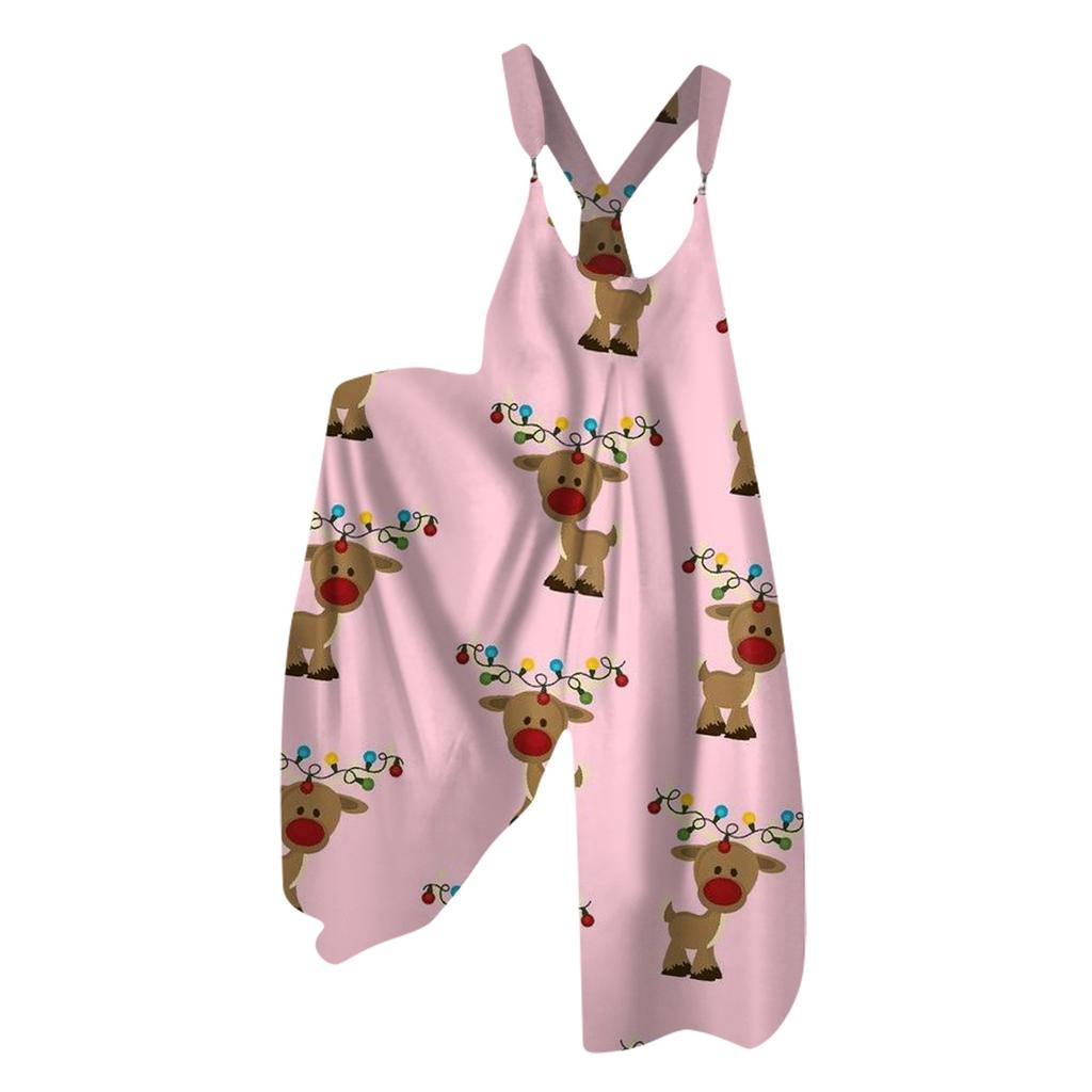 Women's Summer Bib Pants Christmas Printed Vintage Jumpsuit (Non-Adjustable Straps)