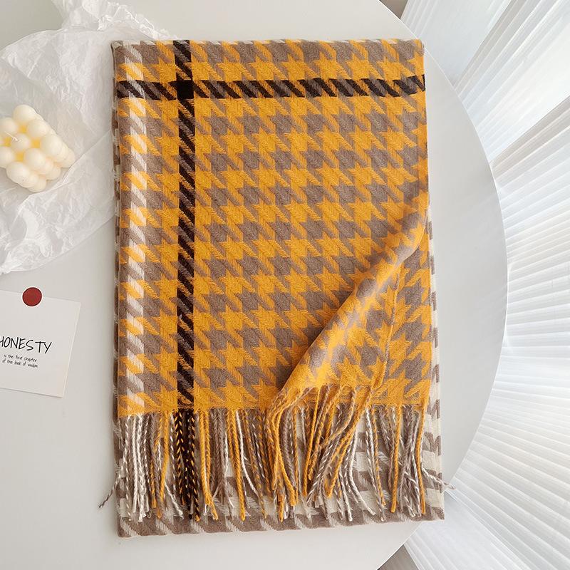 New Thickened Fringe Scarf WomenS Thousand Bird Plaid Cashmere Shawl Sunscreen Autumn And Winter Warm And Wind Proof Neckband Women