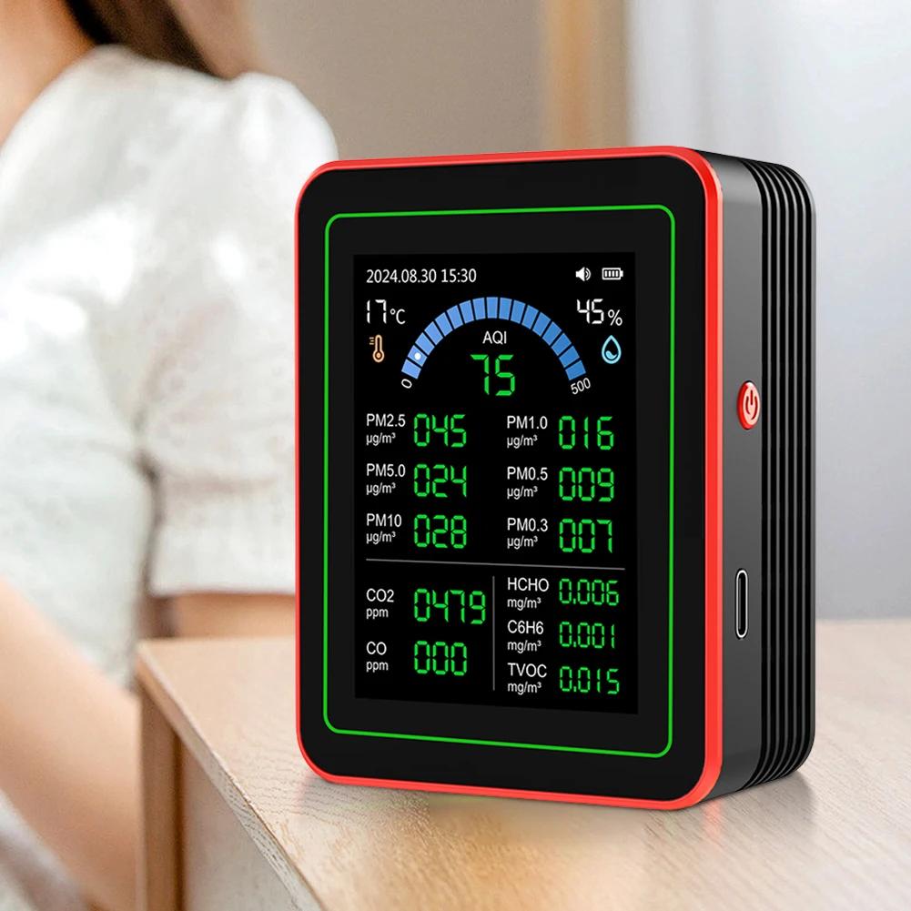 18 In 1 Professional Air Quality Detector Sensors Detect CO2 PM2.5/PM10 HCHO TVOC Portable Air Quality Tester for Home & Office