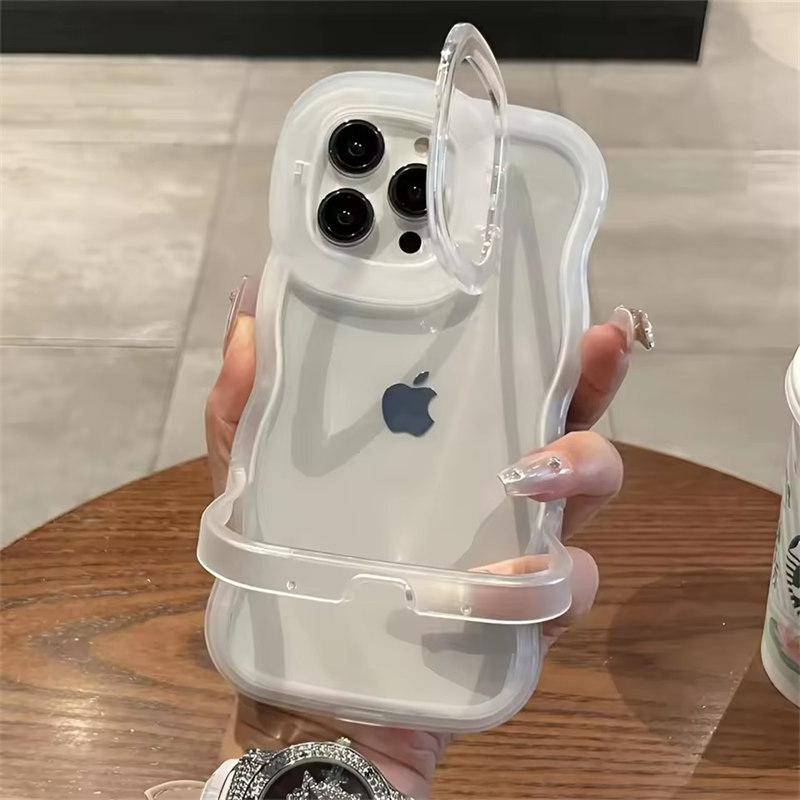 2IN1 складной волнистый прозрачный чехол для iPhone 16 15 11 12 13 14 Pro Max X XR модный 3D фигурный противоударный защитный чехол