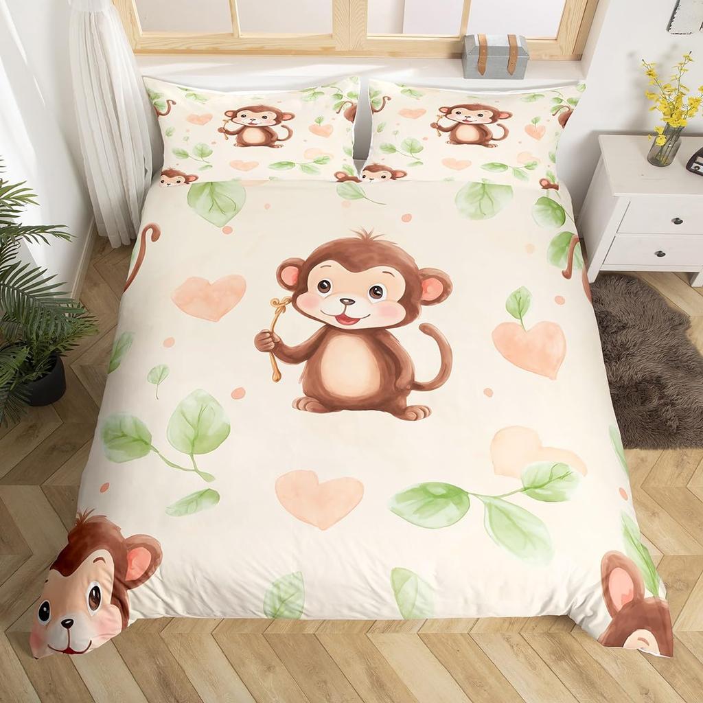 Комплект постельного белья с милой обезьянкой, двойной, с рисунком банана, звезд, пододеяльник с изображением тропических диких животных и фруктов, желтый пододеяльник