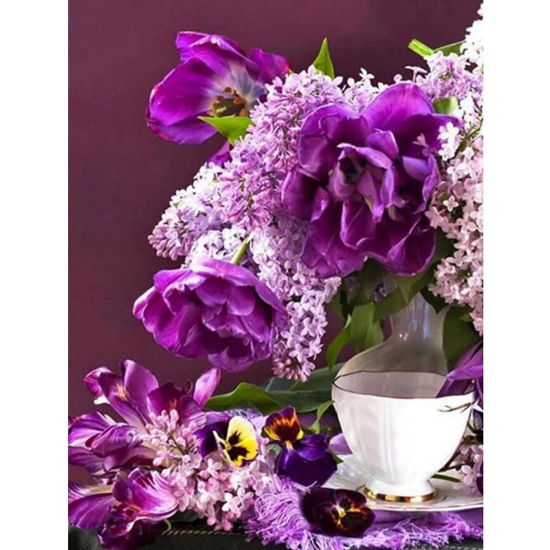 5D DIY Алмазная картина Фиолетовые цветы Сцена Алмазная вышивка Набор для вышивки крестом Полный горный хрусталь Мозаика Домашний декор