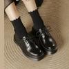 British Style Black Leather Shoes Thick Sole College Style Women's Shoes Lace-up Platform Shoes