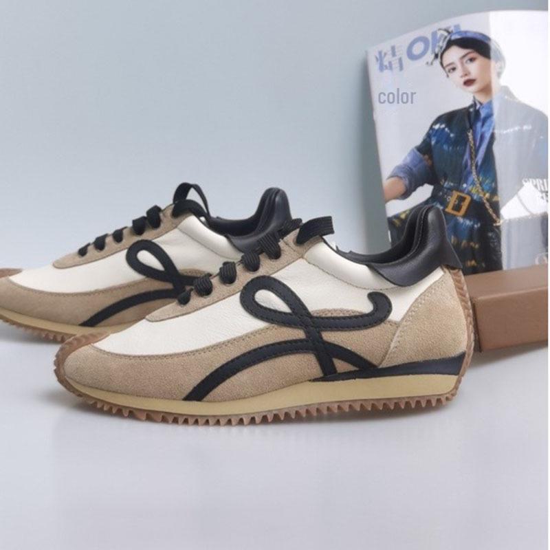 Retro German Thick-Soled Sports Casual Shoes with New Color Lace-Up Design - Genuine Leather Forrest Gump Style White Sneakers
