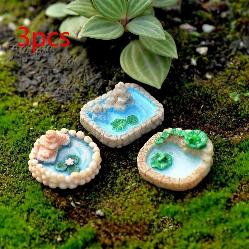 3PCS DIY Resin Miniature Landscape Decoration Lotus Pond Mixed Size Garden Decoration Micro Landscape Decoration