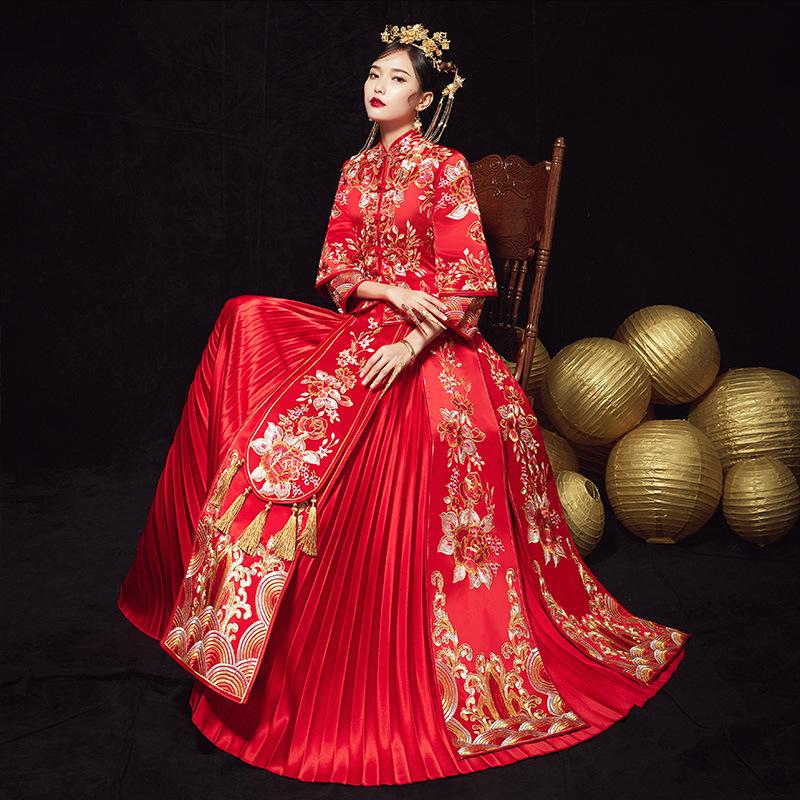 2025 Show He Bridal Gown: New Style Chinese Wedding Dress, Embroidered Maternity Gown, Toast Dress