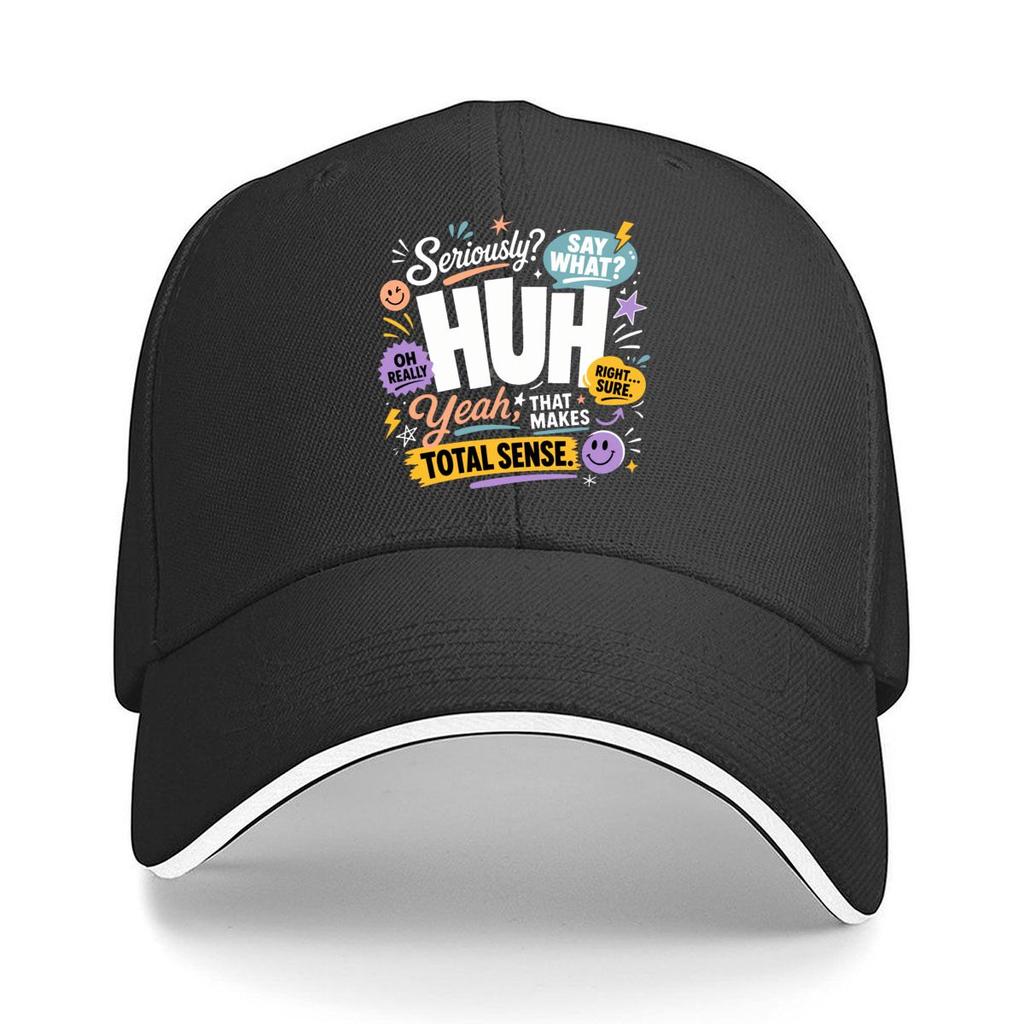 Playful Huh Quote Typography Layout Hip Hop hat Fashion Outdoor Sports Sandwich Baseball Cap