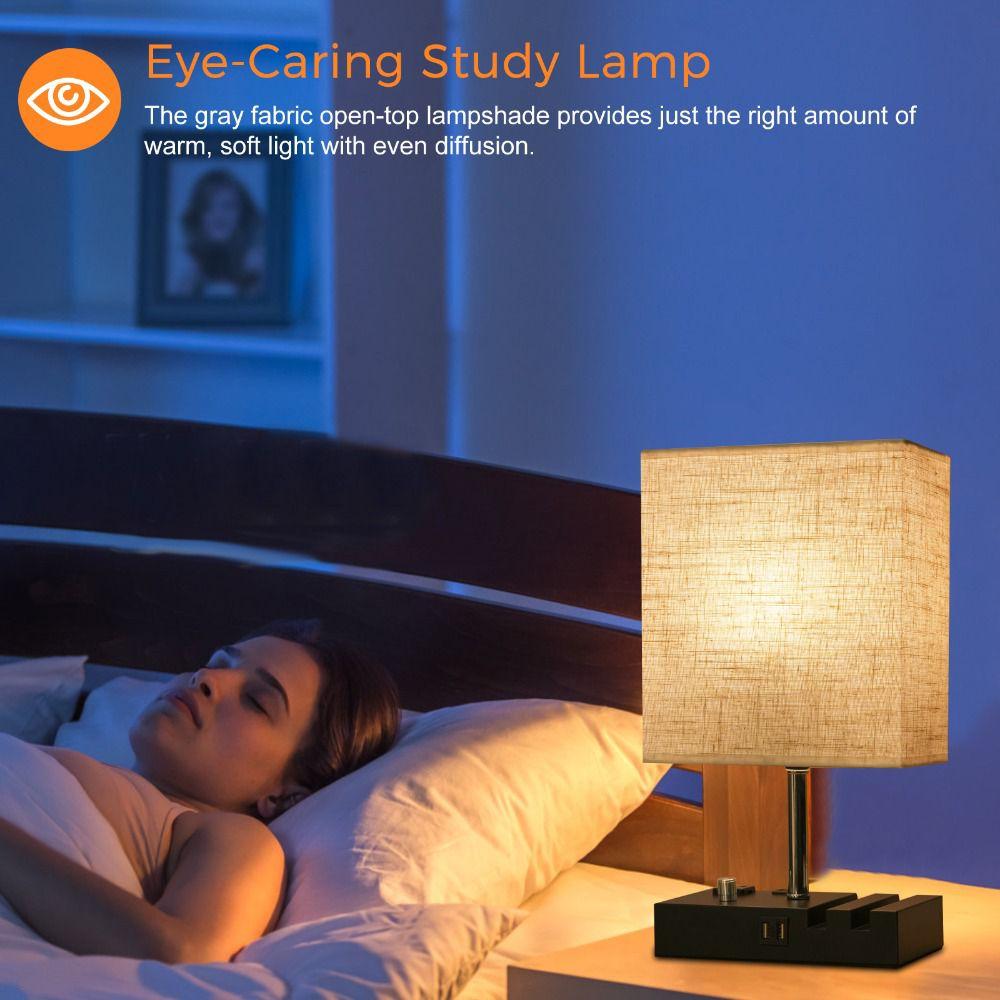 Fabric Lampshade LED Desk Light Warm White LED Bulb Table Lamp Eye-Caring Desk Light  Bedroom
