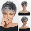 Synthetic Pixie Cut Hairstyle Short Mommy Wig for Women Ombre Straight Wigs with Bangs Elder Woman Grandma