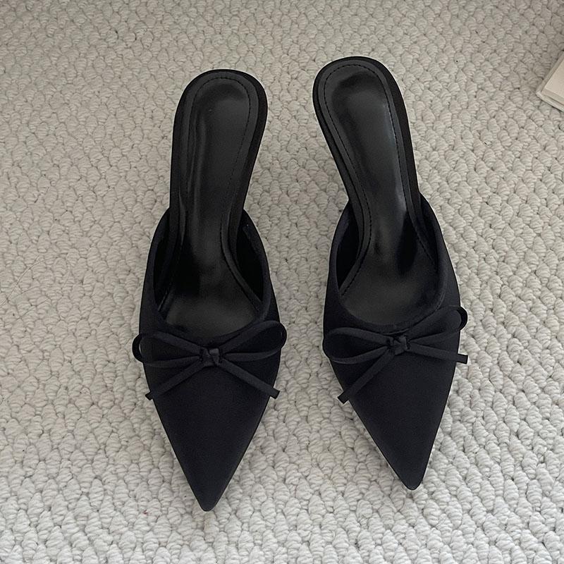 Мода Большой Размер 43 Модные Туфли-лодочки с бантом-бабочкой Женские С острым носом Слайды Женские Туфли-лодочки на каблуке Сандалии Обувь Мюли
