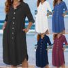 Women's Casual Fashion Solid Color Loose Long Sleeves Pocket Shirt Dress