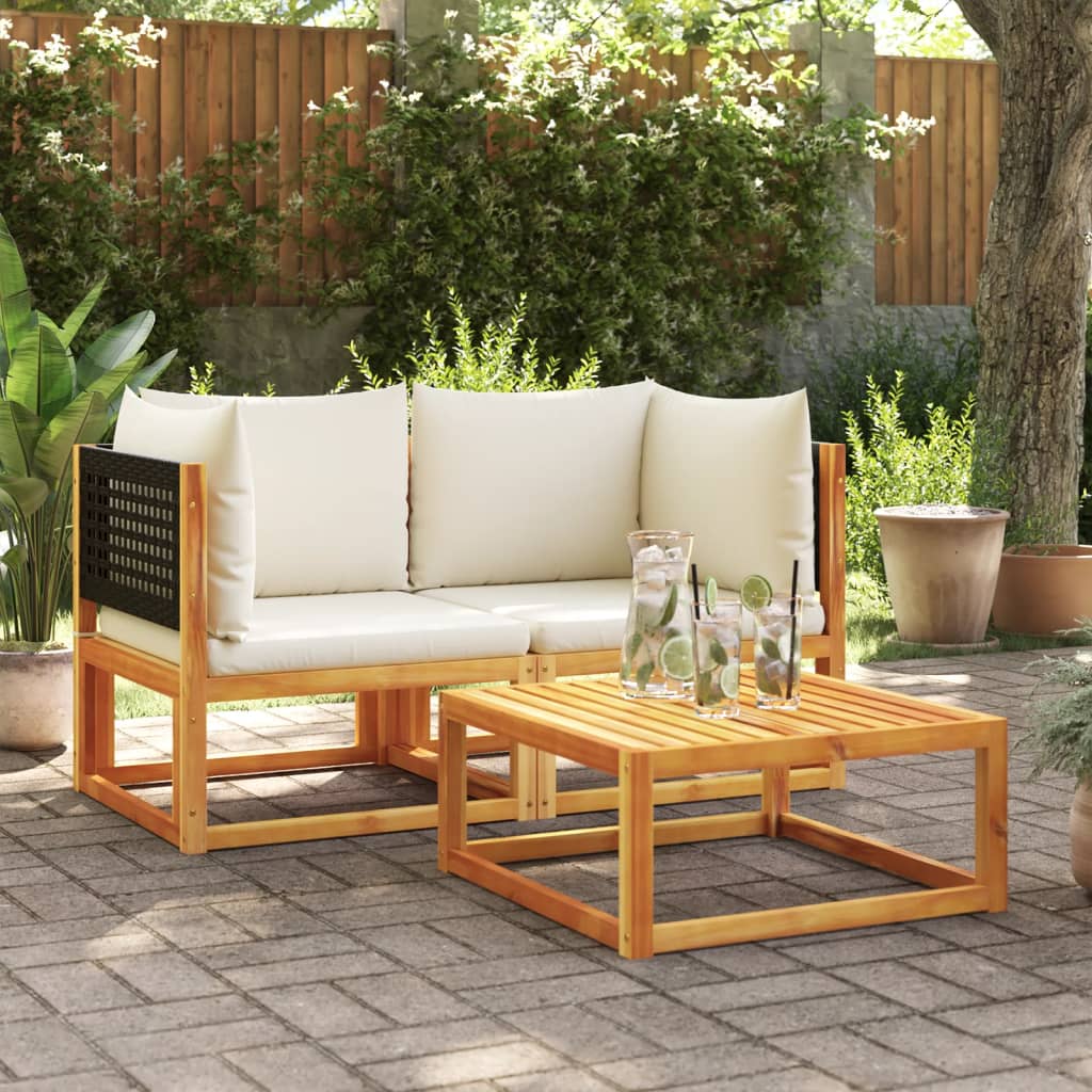 Corner Garden Sofa Set with Cushions 2 pcs Acacia Wood & Rattan