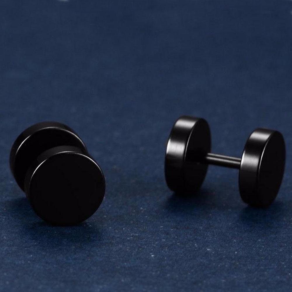 1Pair Unisex Jewelry Stainless Steel Cheater Plugs Earrings Dumbbells Pattern Ear Stud