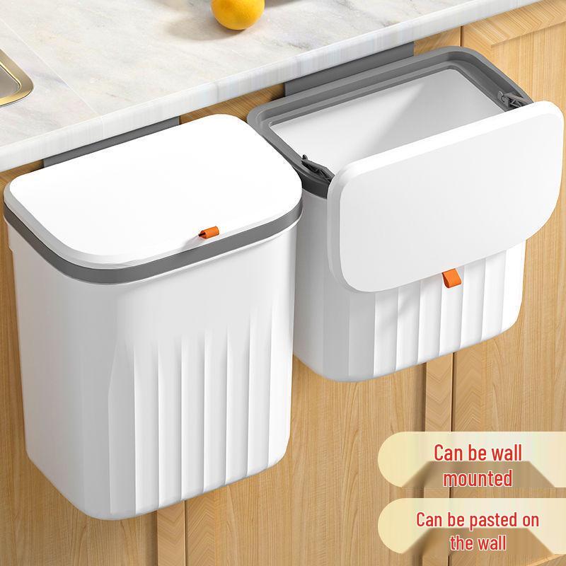 Wall-Mounted Kitchen Trash Can with Lid for Cabinets and Bathrooms
