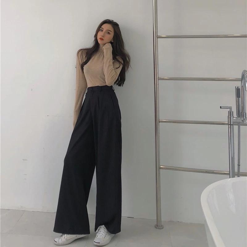 Sexysexy Spring Autumn Female Solid Wide Leg Pants Women Full Length Pants Ladies High Quality Simple Casual Straight Pants