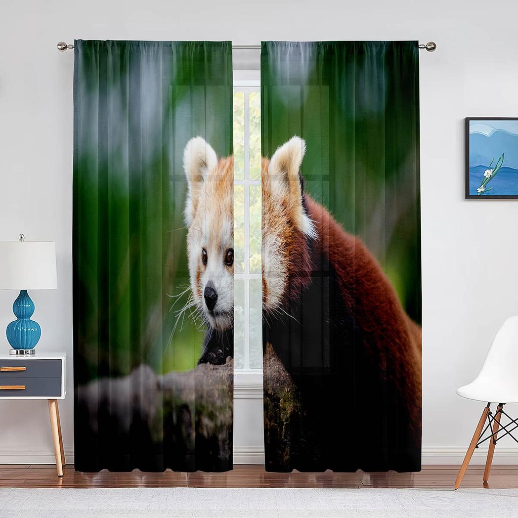 Красная Панда Прозрачная Вуалевая Занавеска для Гостиной Спальни Кухни эл Декор Милая Животная Шифоновая Отделка Оконная Тюлевая Занавеска