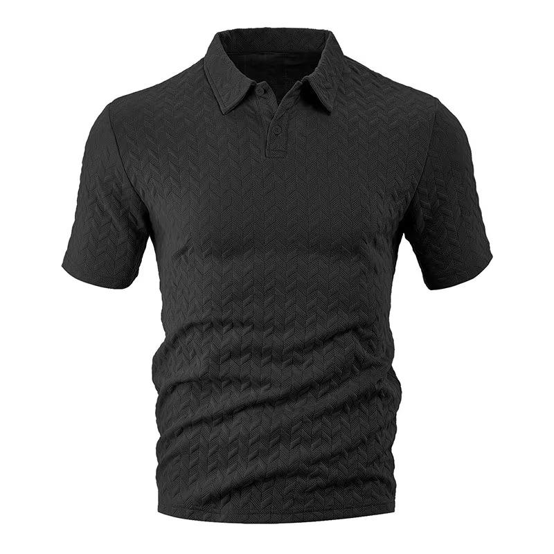Весна-лето мужская жаккардовая рубашка поло с коротким рукавом, плотная повседневная футболка с отложным воротником и застежкой на пуговицы