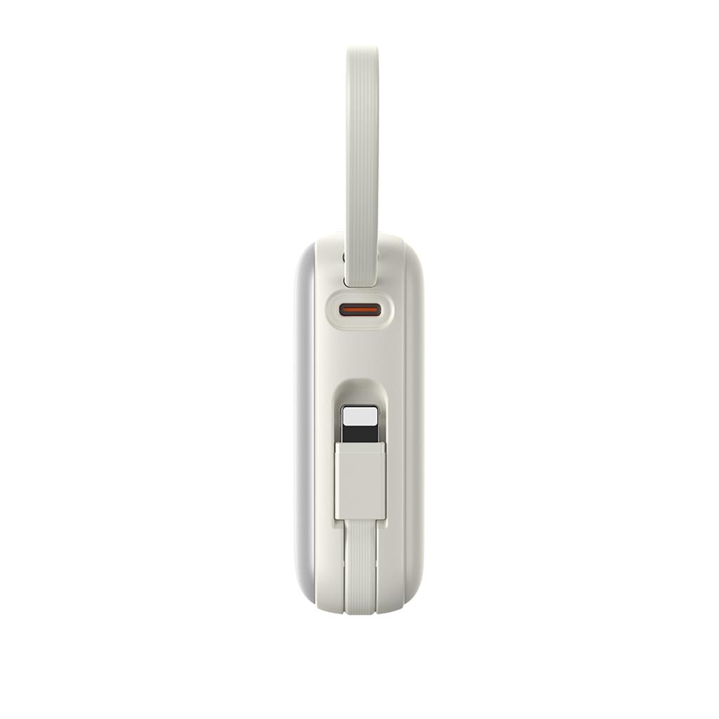Powerbank 10000mAh 22.5W with built-in USB-C Lightning cables - white